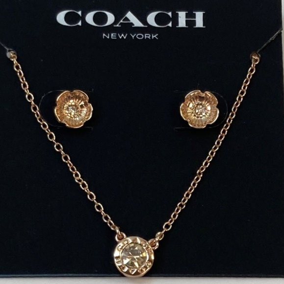 Designer Coach Gold Necklace & Earring Set - Picture 1 of 2